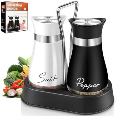 Imagem de Conjunto de saleiro e pimenteiro, saleiro de aço inoxidável de 118 ml, recipientes para saleiro de fazenda com fundo de vidro para utensílios de cozinha, mesa de cozinha, churrasco, bar, trailer