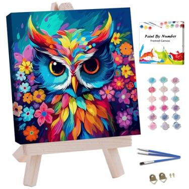 Imagem de JUJUHOOD Kit de pintura emoldurada de coruja floral por números para adultos iniciantes e crianças de 8 a 12 anos, pintura animal fácil por número sem cavalete, pintura simples por números para