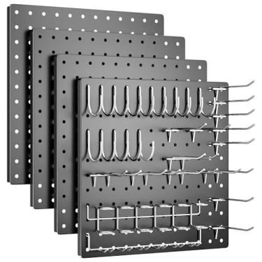 Imagem de Peg Board, pacote com 4 kits de placa de metal, organizador de parede preto com 32 peças, placa de fixação para paredes, casa, armazenamento de ferramentas de garagem, organização de escritório
