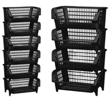 Imagem de Kit 3 Cesto Empilhável Gondola Expositor Organizador Preto 3 Unidades