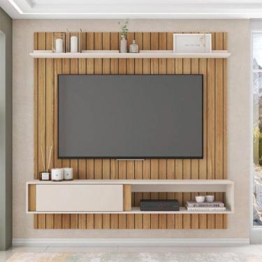 Imagem de Painel Sirius Ripado 180cm para TV até 65 com Ripado MDF Buriti/OffWhi