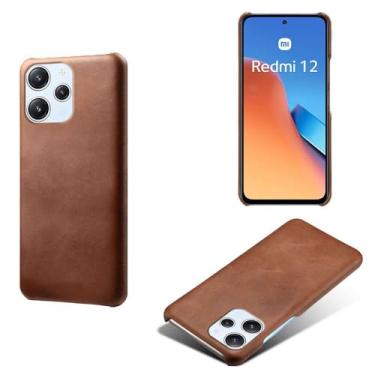 Imagem de Capa para Xiaomi Redmi 12 4G,Proteção contra quedas,Casca de volta de cor sólida simples,Design de couro de imitação de plástico-Brown