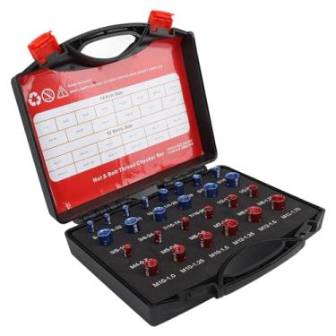Imagem de Yosoo Caixa de Verificador de Nozes e Roscas, 44 Medidores Masculinos/femininos, Material de Liga de Alumínio Durável, Kit Portátil, Vários Tamanhos para Diferentes (26pcs)