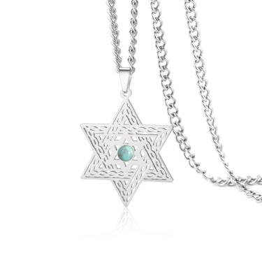 Imagem de VASSAGO Colar feminino de estrela de Davi com pingente hexagonal de zircônia cúbica de aço inoxidável joia judaica religiosa delicada, Adjustable, Aço inoxidável, Sem Pedra Preciosa