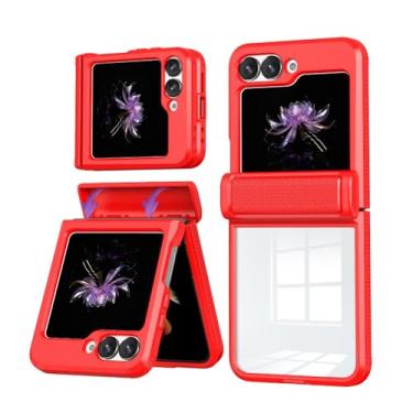 Imagem de Capa de telefone transparente com proteção de dobradiça para Samsung Z Flip 6 5 Flip6 Flip5 5G Capa protetora de acrílico transparente, vermelha, para Galaxy Z Flip 6