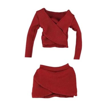 Imagem de Milageto 1:6 Crop Top Feminino Saia Curta Manga Longa Top Ajustado para Acessórios de Bonecos de ação de 12 Polegadas, Vermelho Escuro