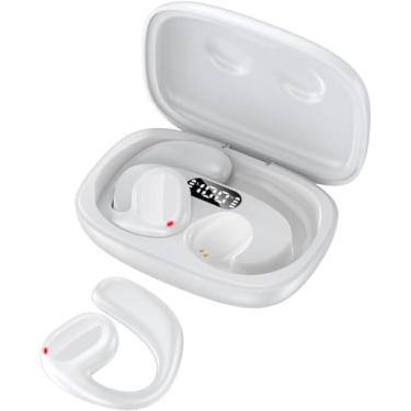 Imagem de Bluetooth 5.3 Fone De Ouvido Pendurado Orelha Display Digital Fone De Ouvido Esportivo Ipx5 Cancelamento De Ruído à Prova D'água, Microfone De Controle De Toque Fone De Ouvido, White