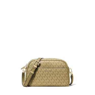 Imagem de Michael Kors Bolsa transversal pequena para câmera Jet Set, ferragens douradas/Sarja revestida com assinatura Tonal MK/Pistache