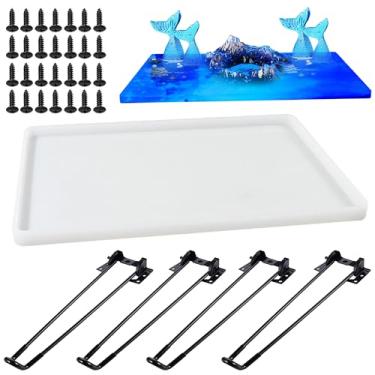Imagem de Attuslla Moldes grandes de silicone para mesa de resina epóxi, moldes de silicone retangulares de 22 x 35 cm com pernas para decoração de casa, mesa de rio, tábua de corte, arte de resina