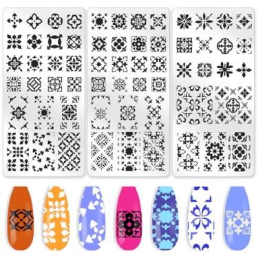 Imagem de beinkmake 3 peças de placa de estampagem de unhas com padrão vintage, modelos de carimbos de arte de unhas de aço inoxidável, ferramentas reutilizáveis com raspador de carimbo para impressão de