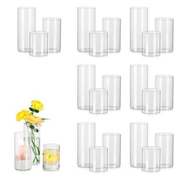 Imagem de Conjunto de vasos cilíndricos de vidro Hewory Tall Clear Vase 24 unida