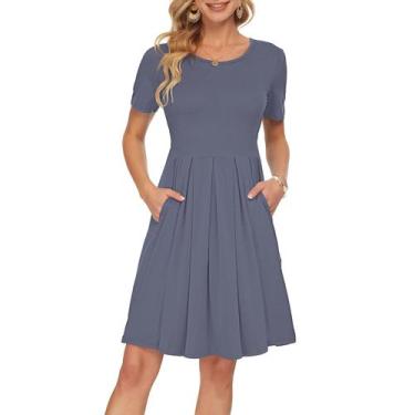 Imagem de Vestido feminino AUSELILY de manga curta de verão na altura do joelho