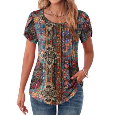 Imagem de Blusa túnica Zeagoo Fashion Fashion Flower Print de manga curta 3GG