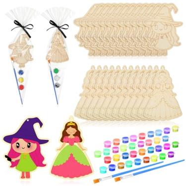 Imagem de VioraWhite Conjunto de 24 peças para pintar sua própria bruxa princesa, lembrancinhas de festa rosa e verde, chapéus de bruxa, coroas de princesa, faça você mesmo, kit de artesanato para pintar sua