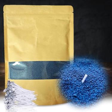Imagem de DRMAISON Kit DIY de cera de cera de vela perolada - 1,000 g, azul escuro, não tóxico e livre de fumaça, recarregável com 60 pavios, chama de longa duração, altamente personalizável para decoração de