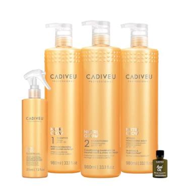 Imagem de Kit Cadiveu Professional Nutri Glow Shampoo Condicionador Máscara G Fluído e Açaí Oil 110 (5 produtos)