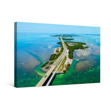 Imagem de LSIUHWUWI 1 painel de arte de parede ponte longa em Florida Keys pôsteres históricos rodoviários ultramarinos 10 km arte de parede arte Florida Keys EUA arte de parede para sala de estar emoldurada