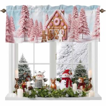 Imagem de Cortina de sanefa de gengibre para janelas de Natal, homem de gengibre, rosa, árvore de Natal, floco de neve, sanefa, bolso para varão, tratamento de janela, cortinas curtas para cozinha, banheiro