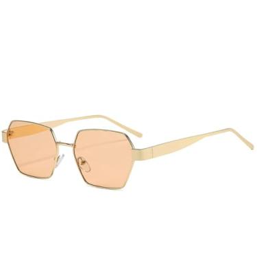 Imagem de Óculos de sol vintage de metal poligonal feminino, tendência, luxo, armação grande, masculino, óculos de sol para dirigir ao ar livre, proteção UV400 (chá dourado)