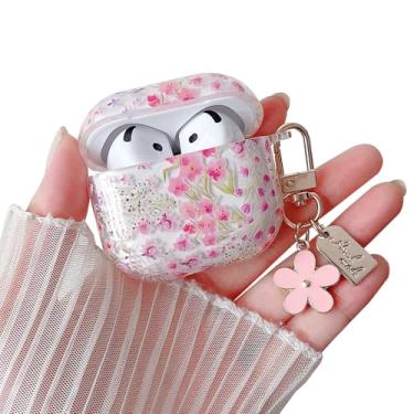 Imagem de MINSCOSE Capa transparente compatível com AirPods 4, design estético de flor de desenho fofo com laço de pérola, chaveiro de TPU macio, capa protetora à prova de choque para Airpod 4 para mulheres e