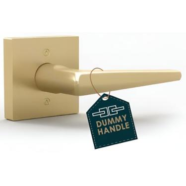 Imagem de Conjunto de maçanetas de porta finas quadradas modernas para armários ou portas francesas – Não vira, único lado, alça falsa para portas de mão esquerda ou direita – latão acetinado