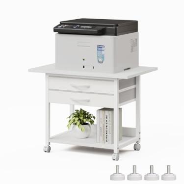 Imagem de VENNQD Suporte de impressora grande com gaveta de tecido de armazenamento embaixo da mesa para impressora com rodas para escritório em casa, carrinho de impressora serve para scanner de fax de 59,4 cm