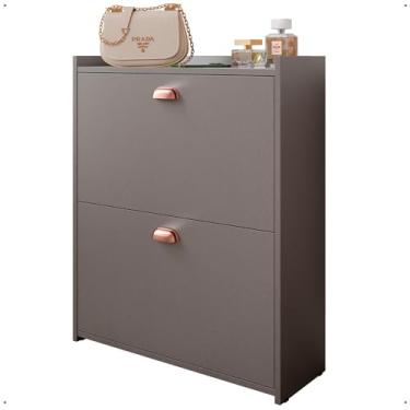 Imagem de Sapateira Closet Vertical Organizadora 12 Pares Calçados Unissex Prateleira 2 Andares Gavetas Basculante Cinza Pérola - Lojas RPM