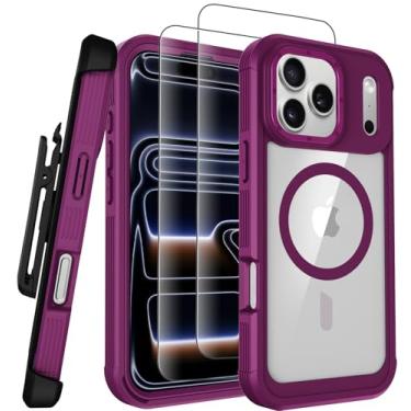 Imagem de Stroson Capa magnética para iPhone 17 Pro, compatível com MagSafe Never Yellowing, capa protetora de grau militar com clipe de cinto e protetor de tela x2, capa de telefone transparente para iPhone 17