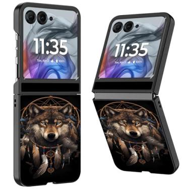 Imagem de WZCJDHMJ Capa para Motorola Razr 2025/2024, fina, fina, rígida, policarbonato, antiarranhões, capa protetora à prova de choque para Moto Razr 50-Wind Chime Wolf