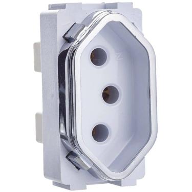 Imagem de Módulo de Tomada Branco com Cromado 2P+T de 10 Ampères da Linha Novara - DC1200-38 - DICOMPEL