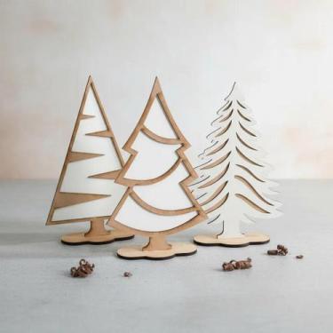 Imagem de Kit com 3 Árvore de Natal em Mdf de 3mm Pintada Artesanalmente Branca 