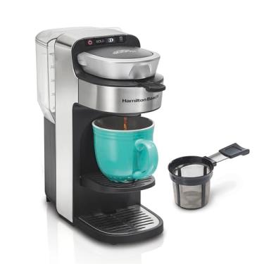 Imagem de Hamilton Beach 49987 The Scoop Single Serve Coffee Maker Fast Grounds Brewer para 227 a 396 g Copos em minutos, 1,134 g Reservatório removível, aço inoxidável