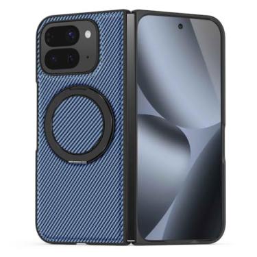 Imagem de LTLMYDAM Capa de couro fina para Google Pixel 10 Pro Fold, capa de anel magnético com textura de fibra de carbono, capa de carregamento sem fio para negócios, azul, 10 Pro Fold