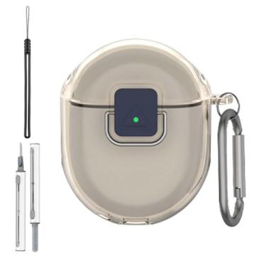 Imagem de Capa transparente para Google Pixel Buds Pro 2, capa protetora de TPU cor doce com chaveiro, cordão e kit de limpeza, proteção total, amarelamento reduzido, cinza
