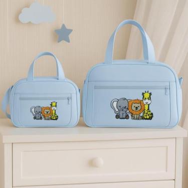 Imagem de Kit Bolsa e Frasqueira Bebê Saida Maternidade Bordada Menino e Menina 