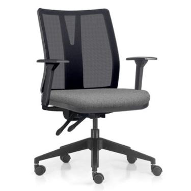 Imagem de Cadeira de Escritório Giratória Diretor Flow F02 Base Preta Linho Cinza Escuro - Lyam Decor