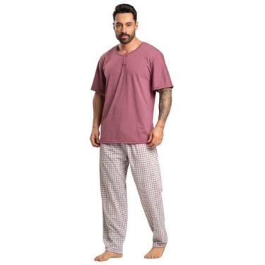 Imagem de Pijama Masculino Com Bolso Bella Fiore Manga Curta Calça Longa Roupa P