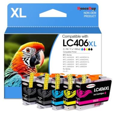 Imagem de HenceBuy Cartuchos de tinta LC406 LC406XL para impressora Brother 406XL LC 406 XL Funciona com MFC-J4335DW MFC-J5855DW MFC-J6555DW MFC-J4535DW MFC-J6955DW MFC-J4345DW MFC-J5955DW - Pacote com 5 tintas