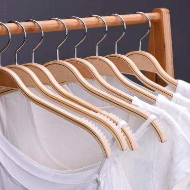 Imagem de Sukkiri Homu Cabides de madeira elegantes com alças de borracha antiderrapantes, cabides para suéter que não colidem com os ombros, cabides leves, pacote com 30 unidades