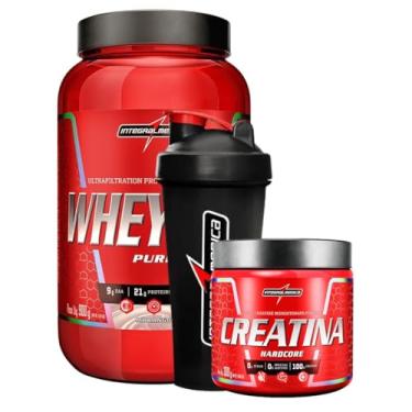 Imagem de Combo Whey Protein Morango + Creatina 300g + Coqueteleira Branca ou Preta - Integralmédica