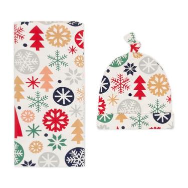 Imagem de Little Sleepies Conjunto de cueiro e chapéu de férias, cueiros para bebês recém-nascidos, viscose macia de bambu envoltório cobertor (moderno e feliz)