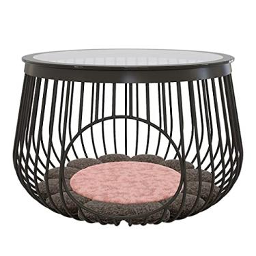 Imagem de Mesa de centro de design simples, mesa de café, mesa de chá de ferro forjado, redonda industrial, mesa de coquetel, decoração de quarto de animais de estimação, mesa lateral de chá, usada no quarto