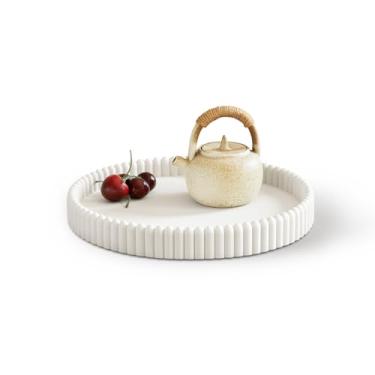 Imagem de Bandeja de mesa de café, bandeja redonda para decoração de casa, bandejas de decoração de mesa de centro brancas creme de concreto, bandejas decorativas de servir para mesa de jantar