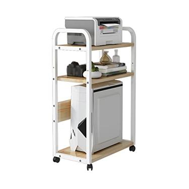Imagem de Suporte para PC de 3 níveis para CPU Suporte de carrinho de PC, estojo de madeira para PC com 4 rodízios, suporte de chão de mesa de madeira (branco)