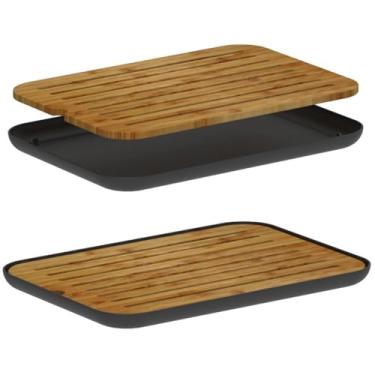 Imagem de Tábua de Corte Migalheira com Bandeja Coletora, Design Minimalista para Corte de Pães Bolos Massas, Utensílio, Cozinha, Bancada, Mesa, Louça (Preto)