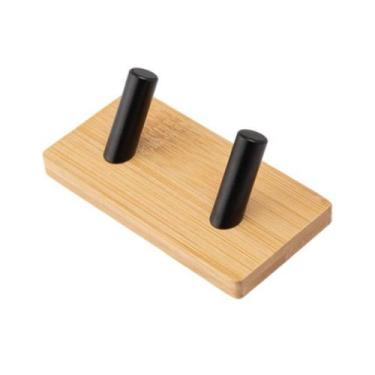Imagem de Gancho Duplo Clink Ferro e Bambu Adesivo Sem Furos Multiuso para Toalh