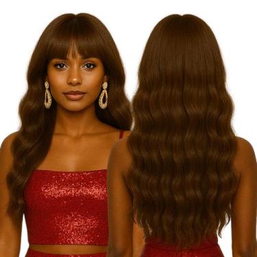 Imagem de Peruca Super Natural Ondulada com Franja Orgânica Com Ajuste Interno +