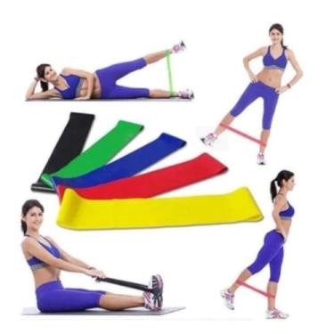 Imagem de Faixa de Resistência Elástica de Yoga e Pilates - Ideal para Treinos, Alongamentos e Exercícios(A02 - KIT 5 Faixas Elásticas)