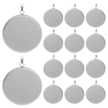 Imagem de EXCEART 20 peças, bandejas, pingentes, cabochão de aço inoxidável, configurações de biséis, base em branco, berloques, kit de pingentes para foto, colar, pulseira, joias (prata 30 mm)