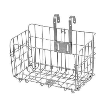 Imagem de Cesta dobrável frontal para bicicleta GLE2016, à prova de ferrugem destacável, cesta dobrável para bicicleta traseira com alças, fácil instalação no guidão frontal para acessórios de bicicleta de montanha, cesta de moldura de bicicleta (prata)